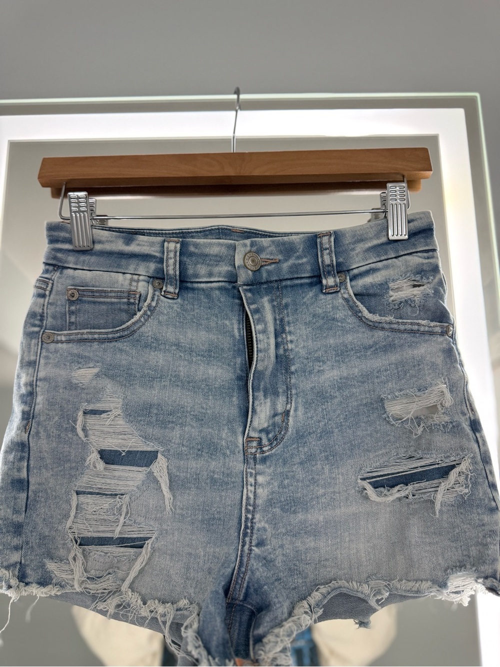 American Eagle Light Blue Distressed Denim Shorts